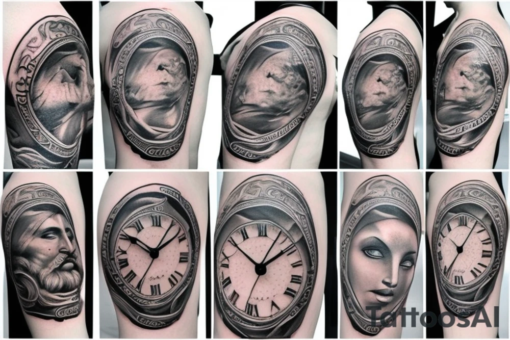 beautiful clock greek god tattoo idea