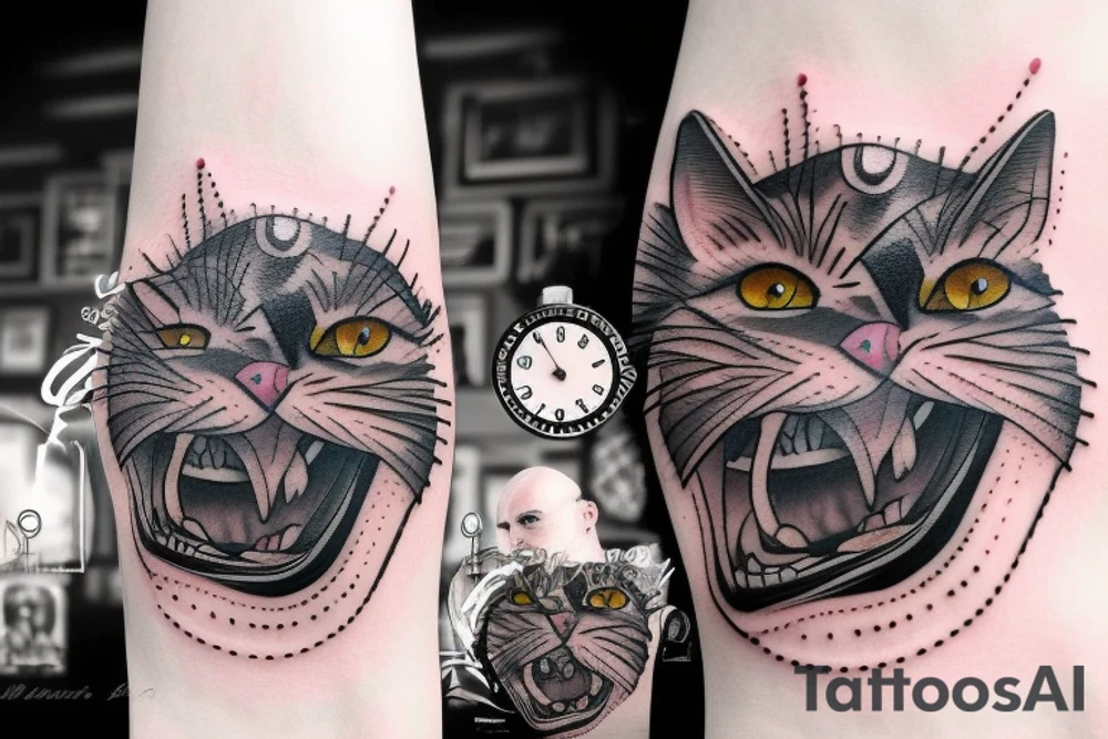 beautiful watch aggressive bald cat eat human tattoo idea