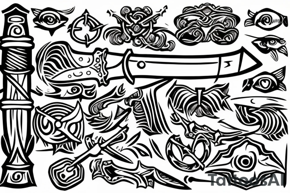 A sword being handed out of the sea tattoo idea