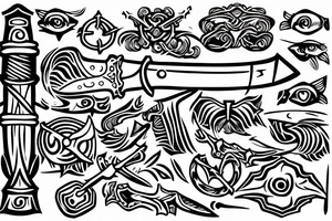 A sword being handed out of the sea tattoo idea