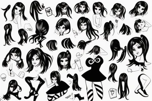 Big boob goth girl with a school girl outfit and blonde pigtails tattoo idea