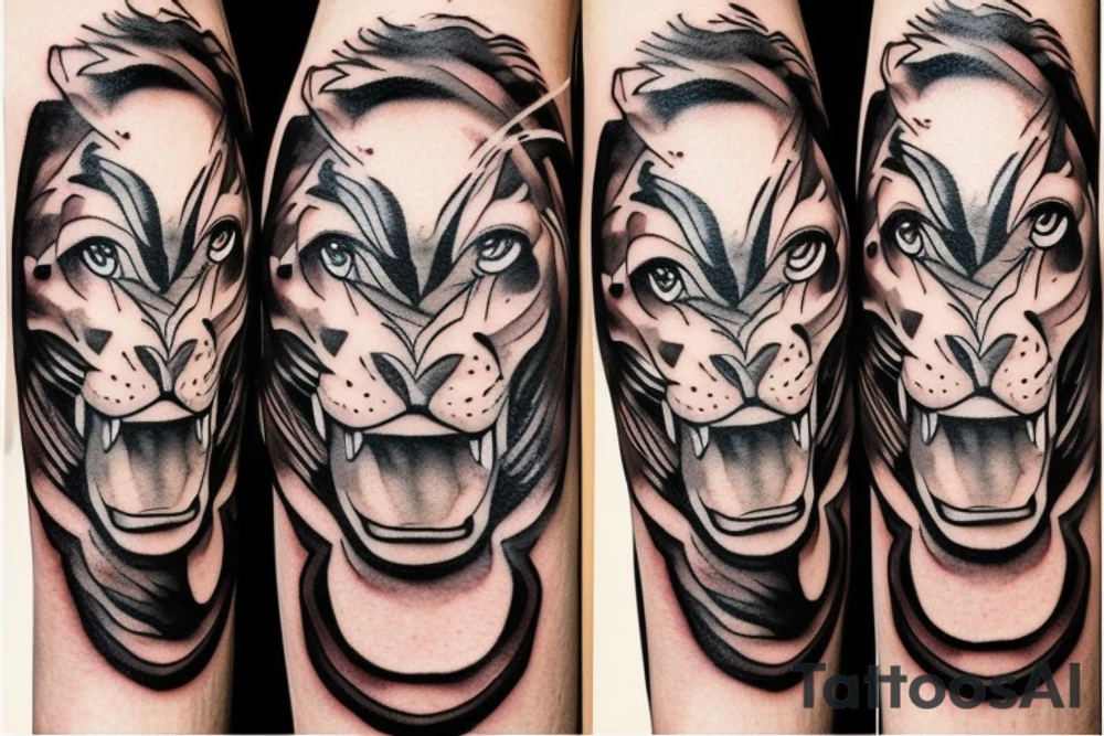 creative lion face tattoo idea