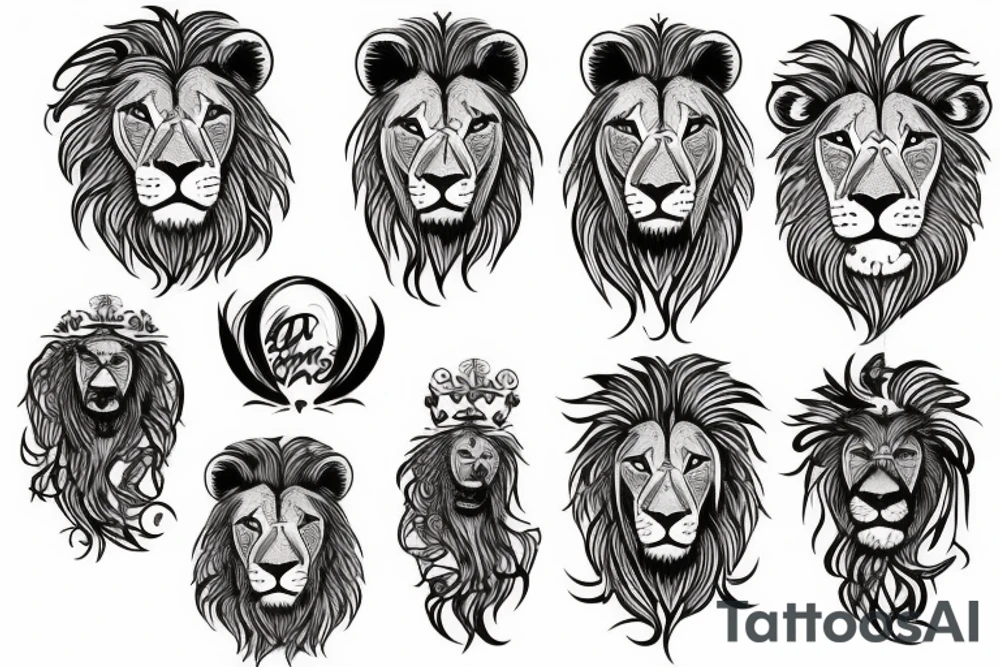 creative lion face tattoo idea
