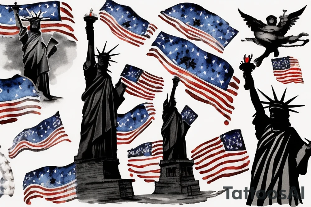 silhouette of the Statue of Liberty with the US flag painted over tattoo idea