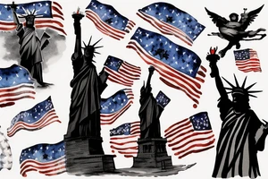 silhouette of the Statue of Liberty with the US flag painted over tattoo idea