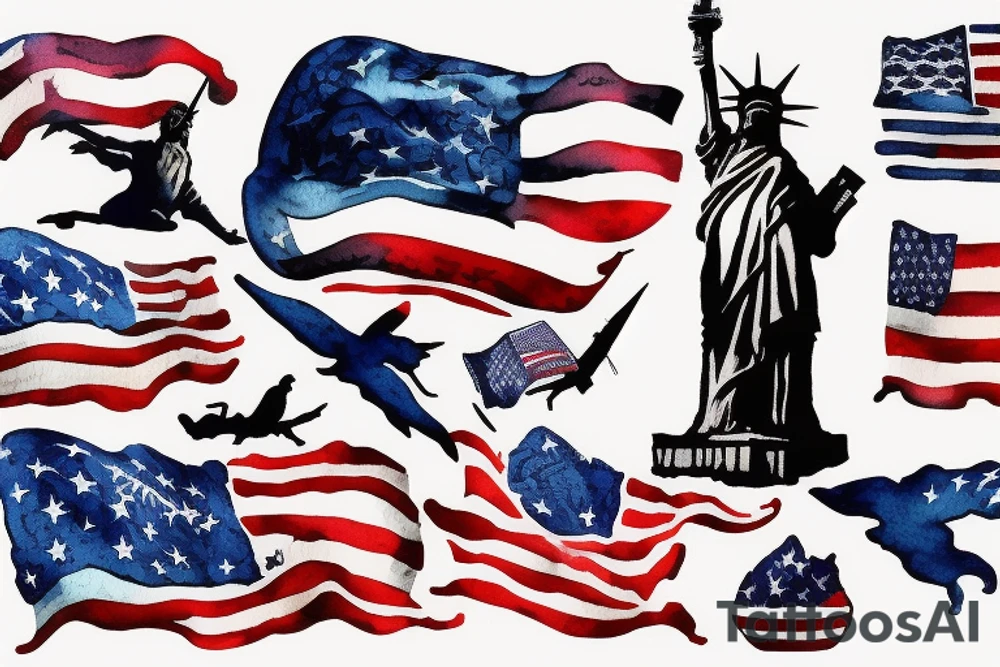 silhouette of the Statue of Liberty with the US flag painted over tattoo idea