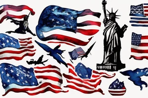 silhouette of the Statue of Liberty with the US flag painted over tattoo idea