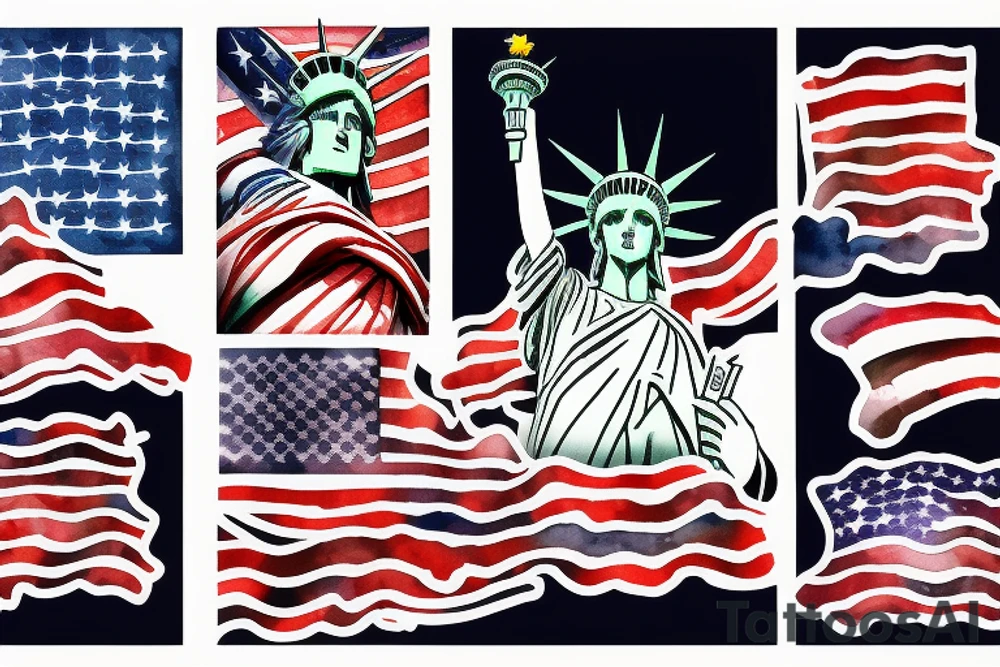 silhouette of the Statue of Liberty with the US flag painted over tattoo idea
