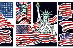 silhouette of the Statue of Liberty with the US flag painted over tattoo idea