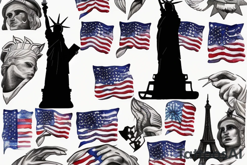 silhouette of the Statue of Liberty with the US flag painted over tattoo idea