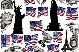 silhouette of the Statue of Liberty with the US flag painted over tattoo idea