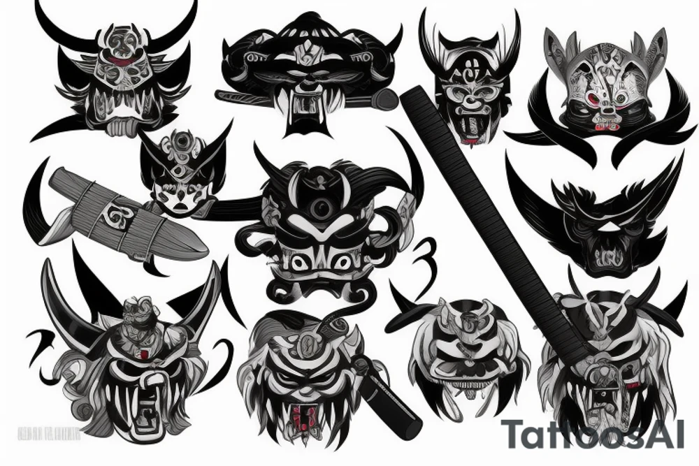 Oni mask with katana tattoo idea