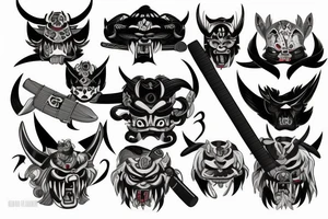 Oni mask with katana tattoo idea