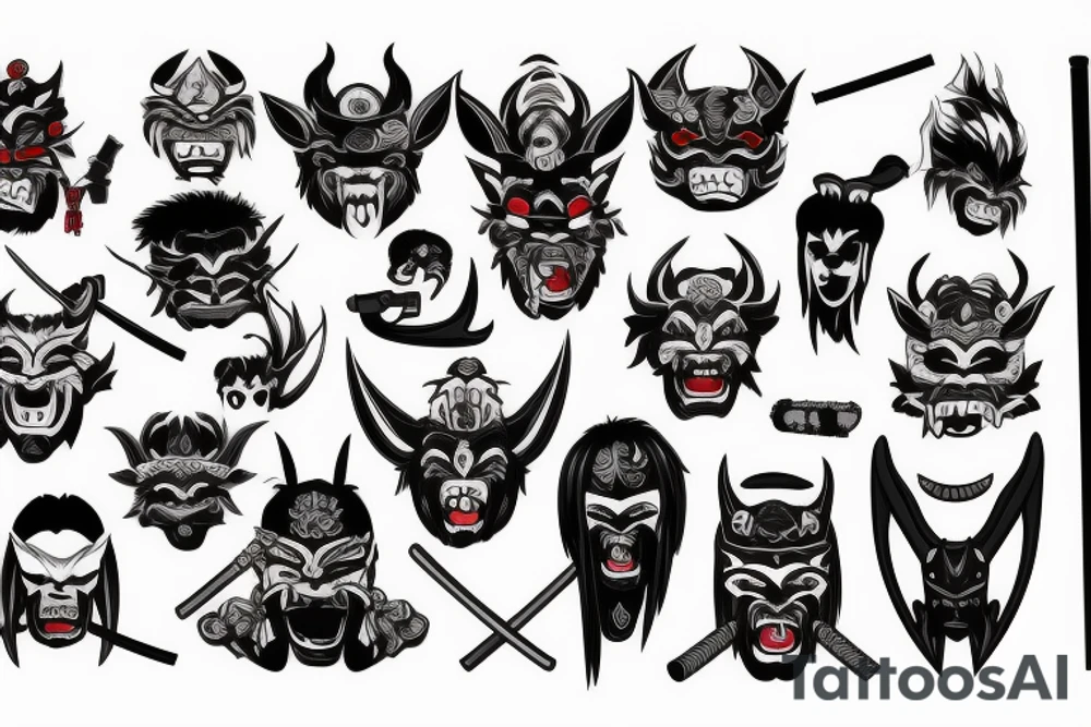 Oni mask with katana tattoo idea