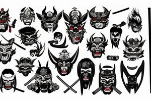 Oni mask with katana tattoo idea