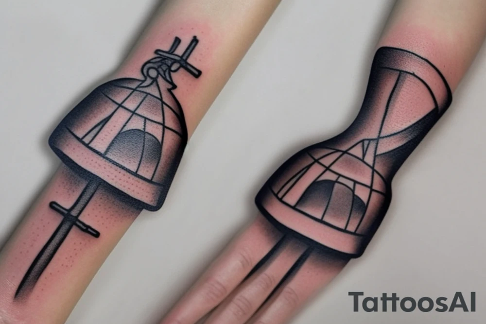 Hourglass with skeleton hand in sand tattoo idea