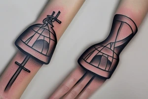 Hourglass with skeleton hand in sand tattoo idea