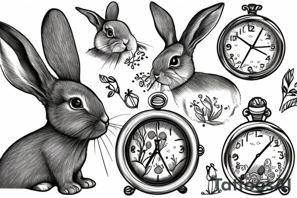 rabbit alice with clock tattoo idea