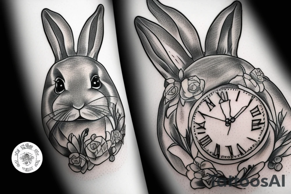 rabbit alice with clock tattoo idea