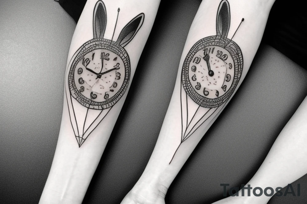rabbit with clock tattoo idea