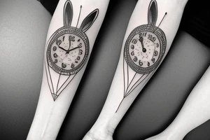 rabbit with clock tattoo idea