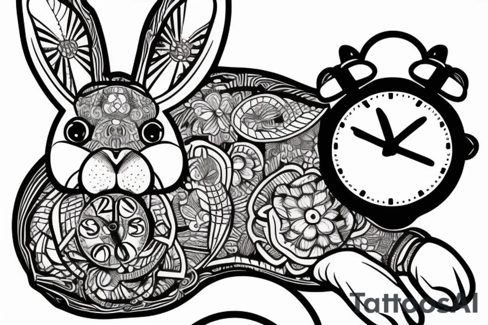 rabbit with clock tattoo idea