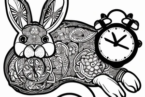 rabbit with clock tattoo idea