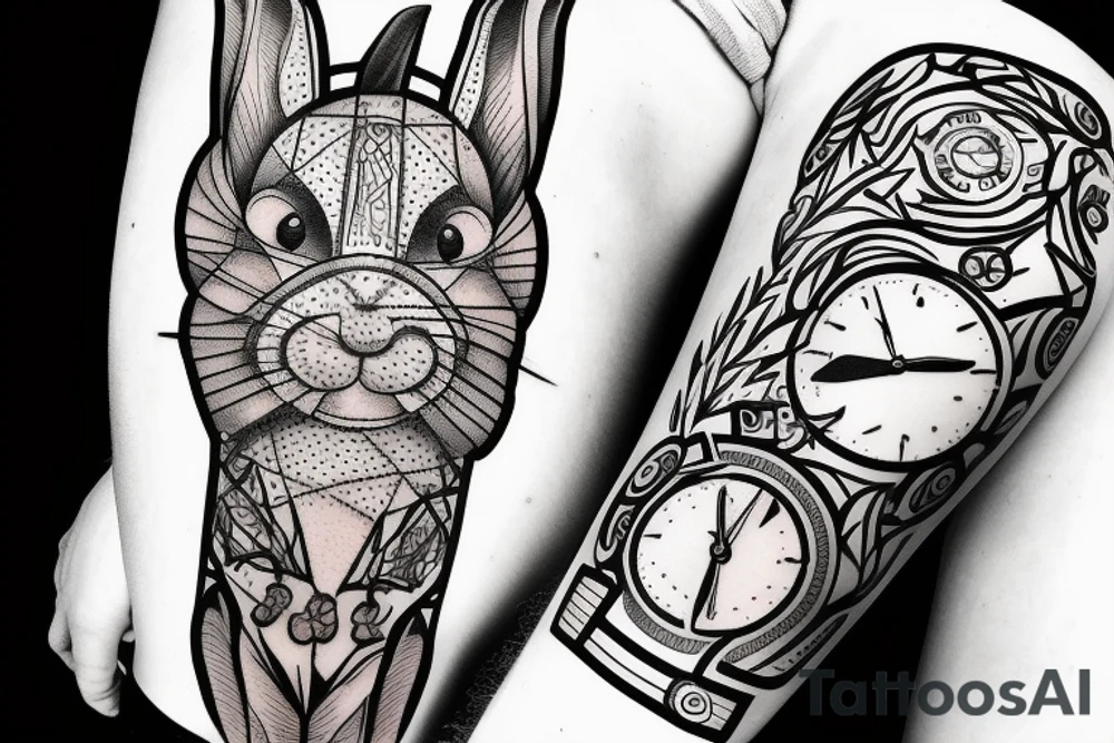 rabbit man with clock tattoo idea