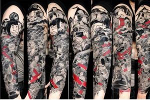 Samurai fights bad people tattoo idea