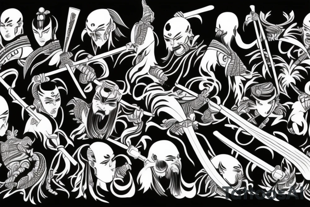 Samurai fights bad people tattoo idea