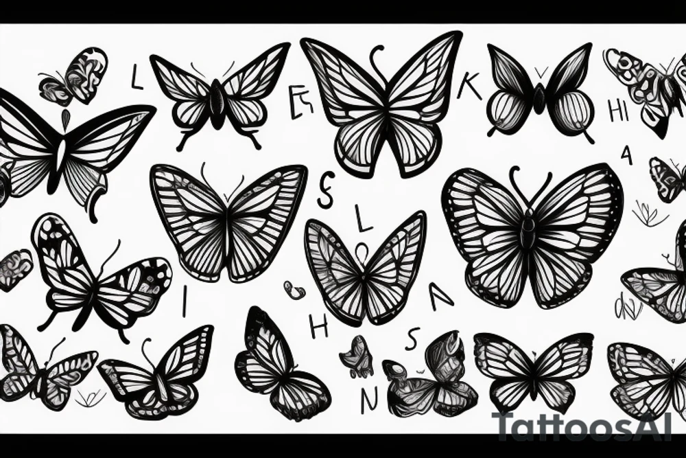 Letter H with butterfly form tattoo idea