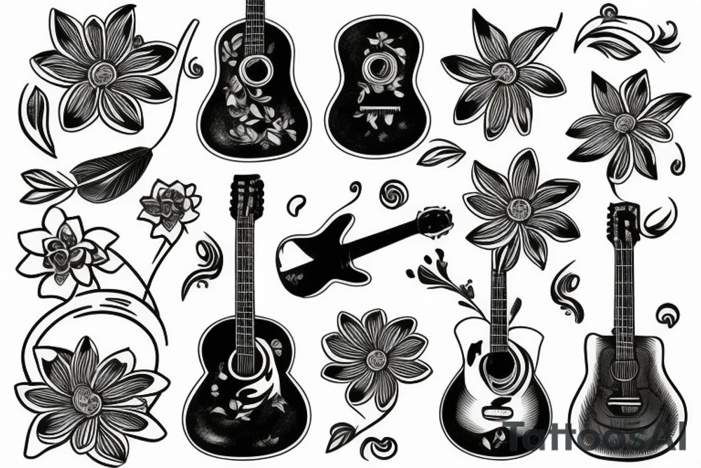 Guitar and flower tattoo idea