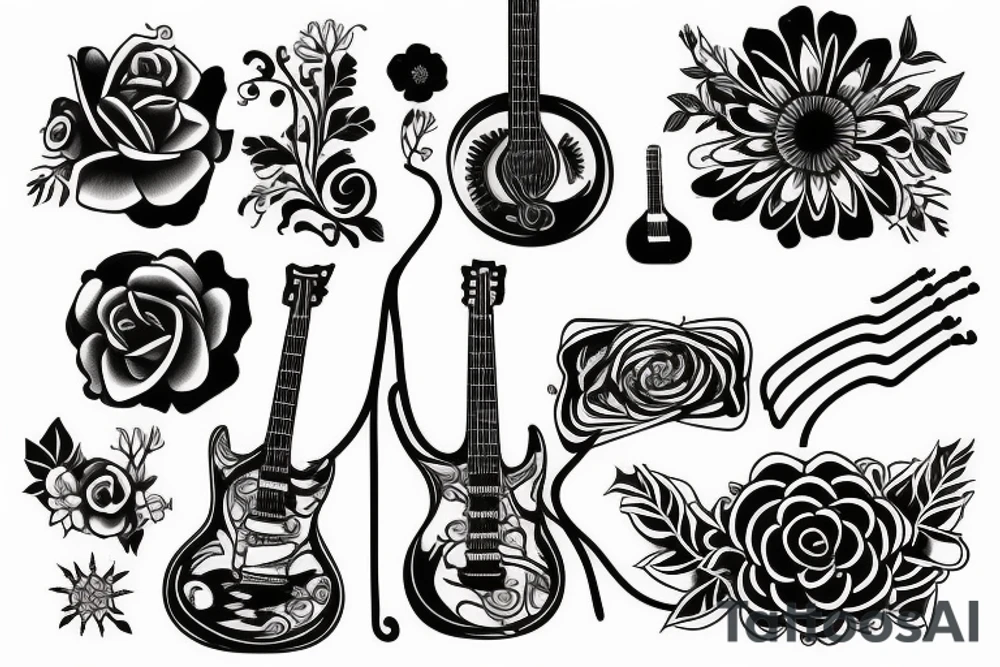 Guitar and flower tattoo idea