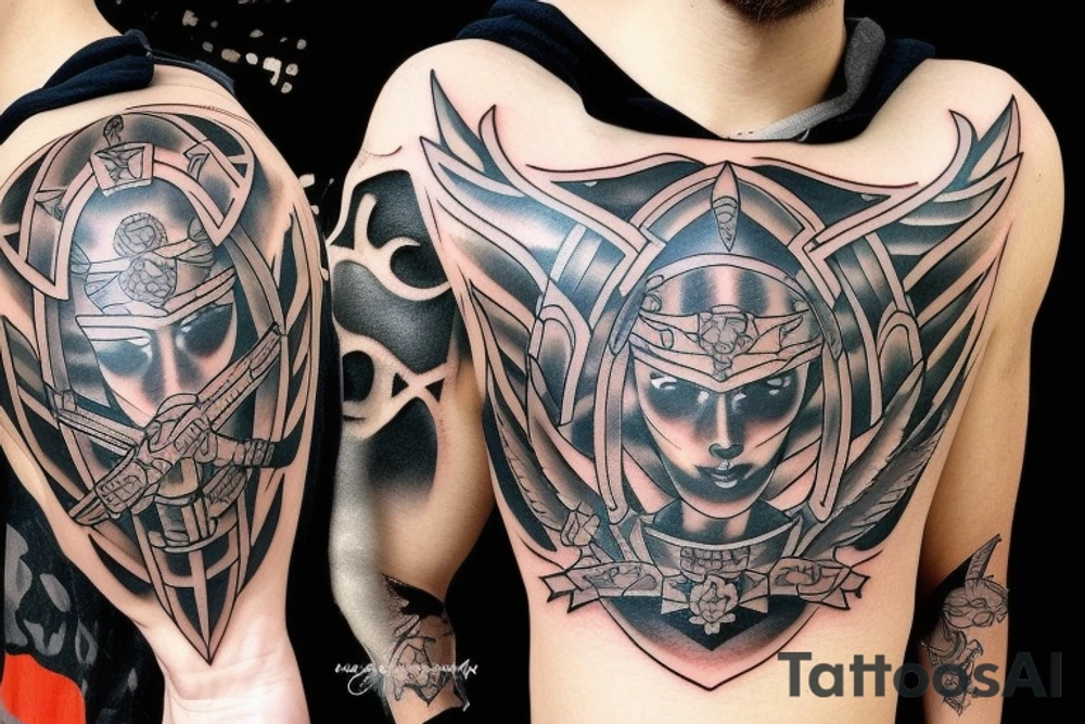 warrior with shield against army tattoo idea