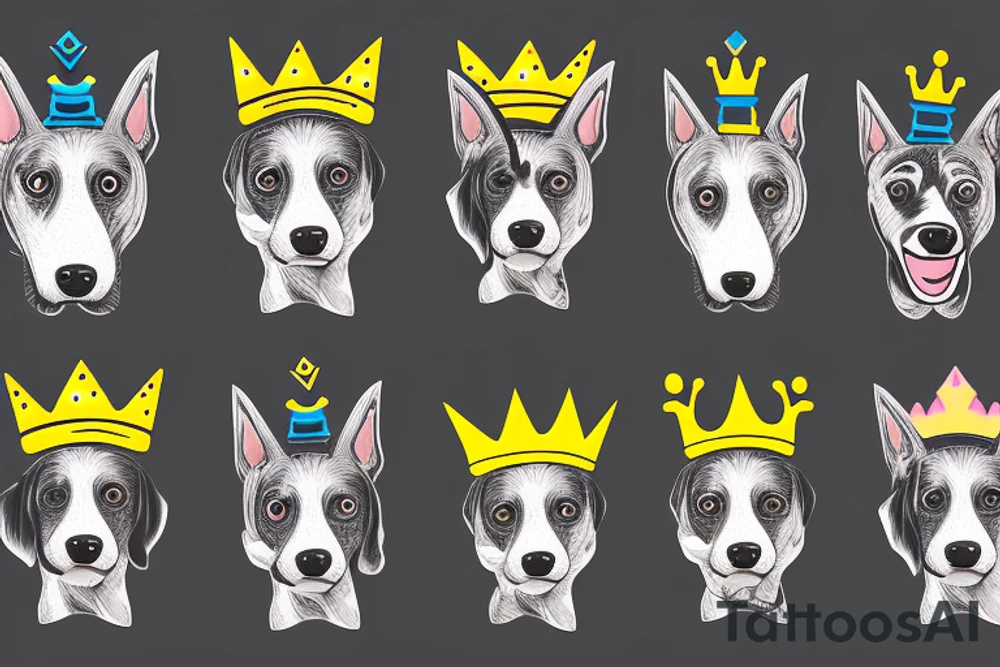 Dog with a crown on his head with a bright background tattoo idea