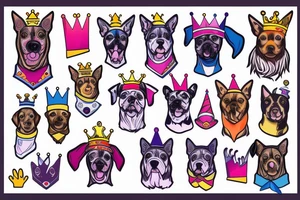 Dog with a crown on his head with a bright background tattoo idea