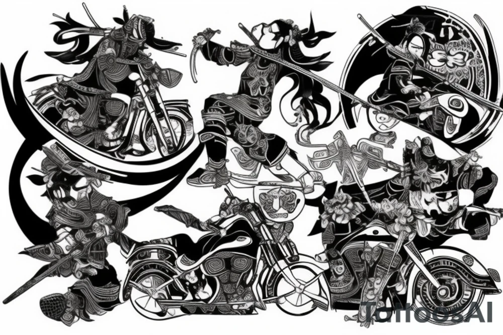 samurai riding Harley Davidson tattoo idea