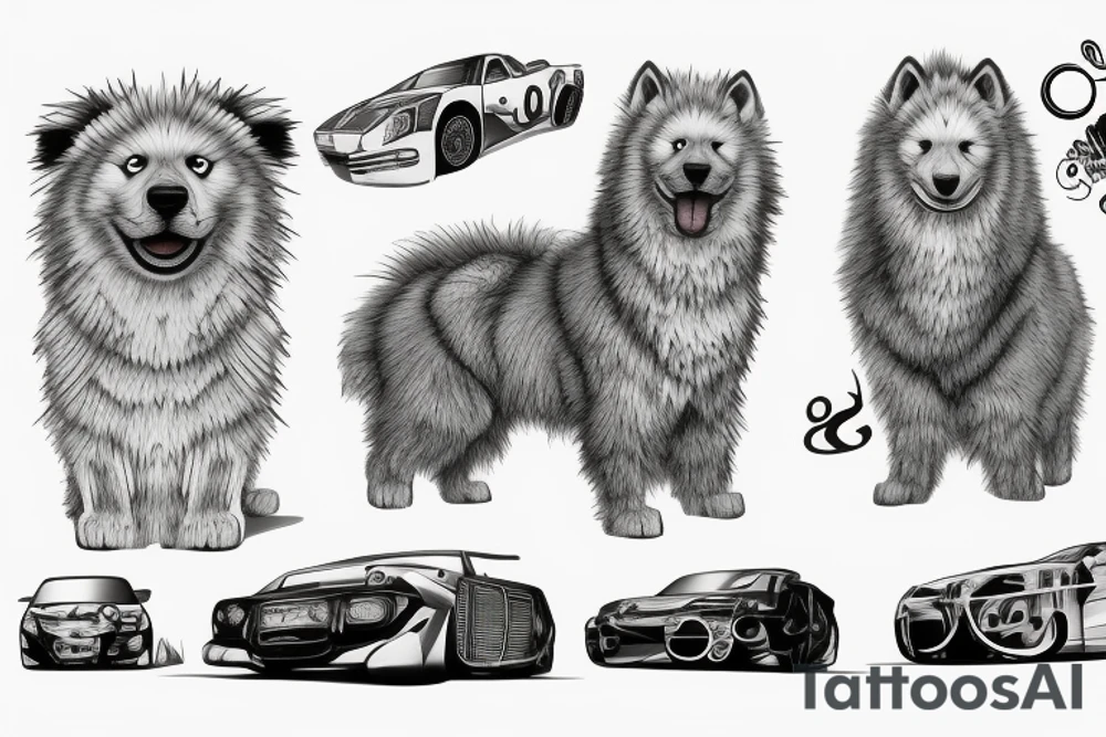 Samoyeds in jdm car tattoo idea