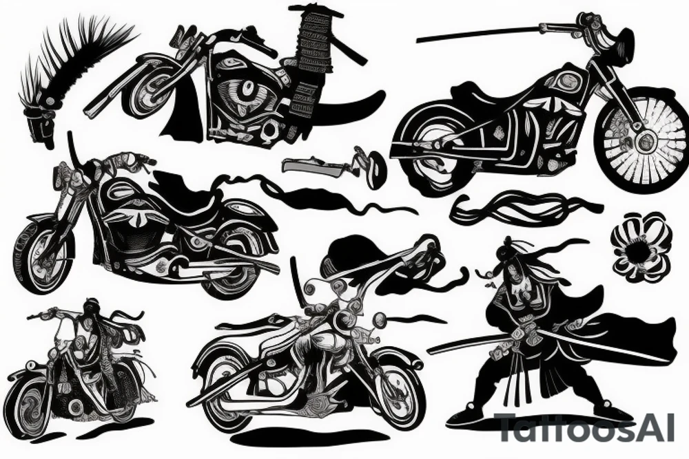 samurai riding Harley Davidson tattoo idea