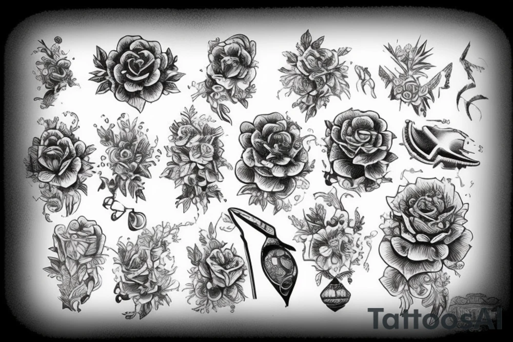змея с открытой пастью и розы tattoo idea