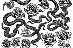 snake with open mouth and roses tattoo idea