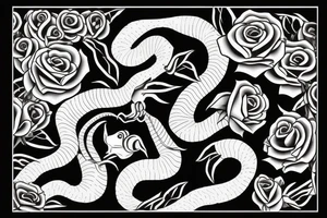 snake with open mouth and roses tattoo idea