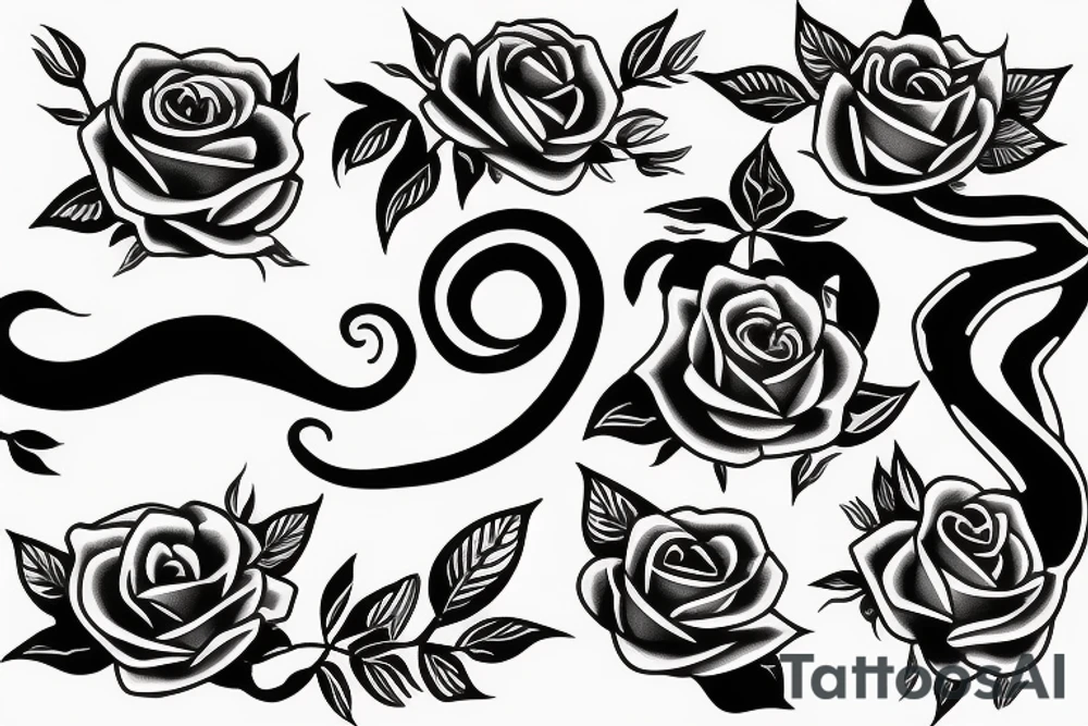 snake with open mouth and roses tattoo idea