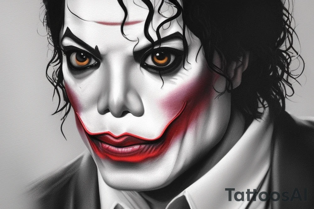 A beautiful portrait of Michael Jackson as the Joker by greg rutkowski, raymond swanland and artgerm, sharp focus, trending on artstation, ultra realistic digital art, highly detailed, digital painting, artstation, concept art, smooth, sharp focus, illustration, hyper detail, octane render, 8k, Pixar style tattoo idea