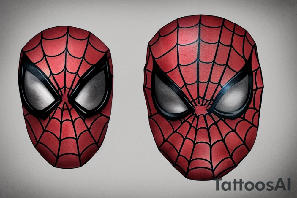 a portrait of half Spider-Man’s mask and half Deadpools mask vertically together, 3D animation, 8k render tattoo idea