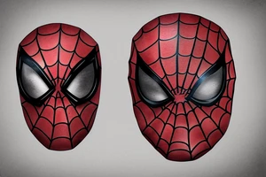 a portrait of half Spider-Man’s mask and half Deadpools mask vertically together, 3D animation, 8k render tattoo idea