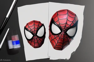 a portrait of half Spider-Man’s mask and half Deadpools mask vertically together, 3D animation, 8k render tattoo idea