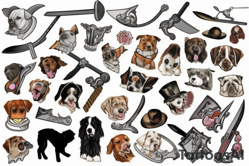 forrest, dogs, sword, surreal, square tattoo idea
