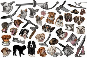 forrest, dogs, sword, surreal, square tattoo idea