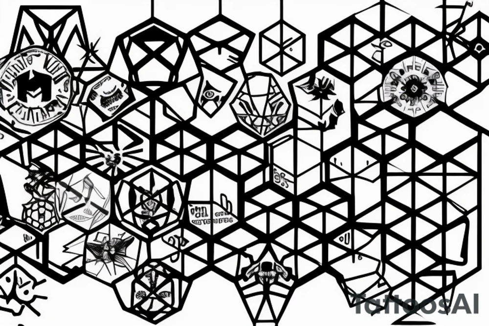 hacker, hexagon, binary, wilderness tattoo idea